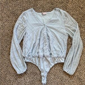 SO Junior Girls XL Pastel Blue Bodysuit Wrap LongSleeves Sheer W Lining Feminine